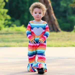 Girls Long Sleeve Rainbow Hearts Baby Toddler Romper One Piece