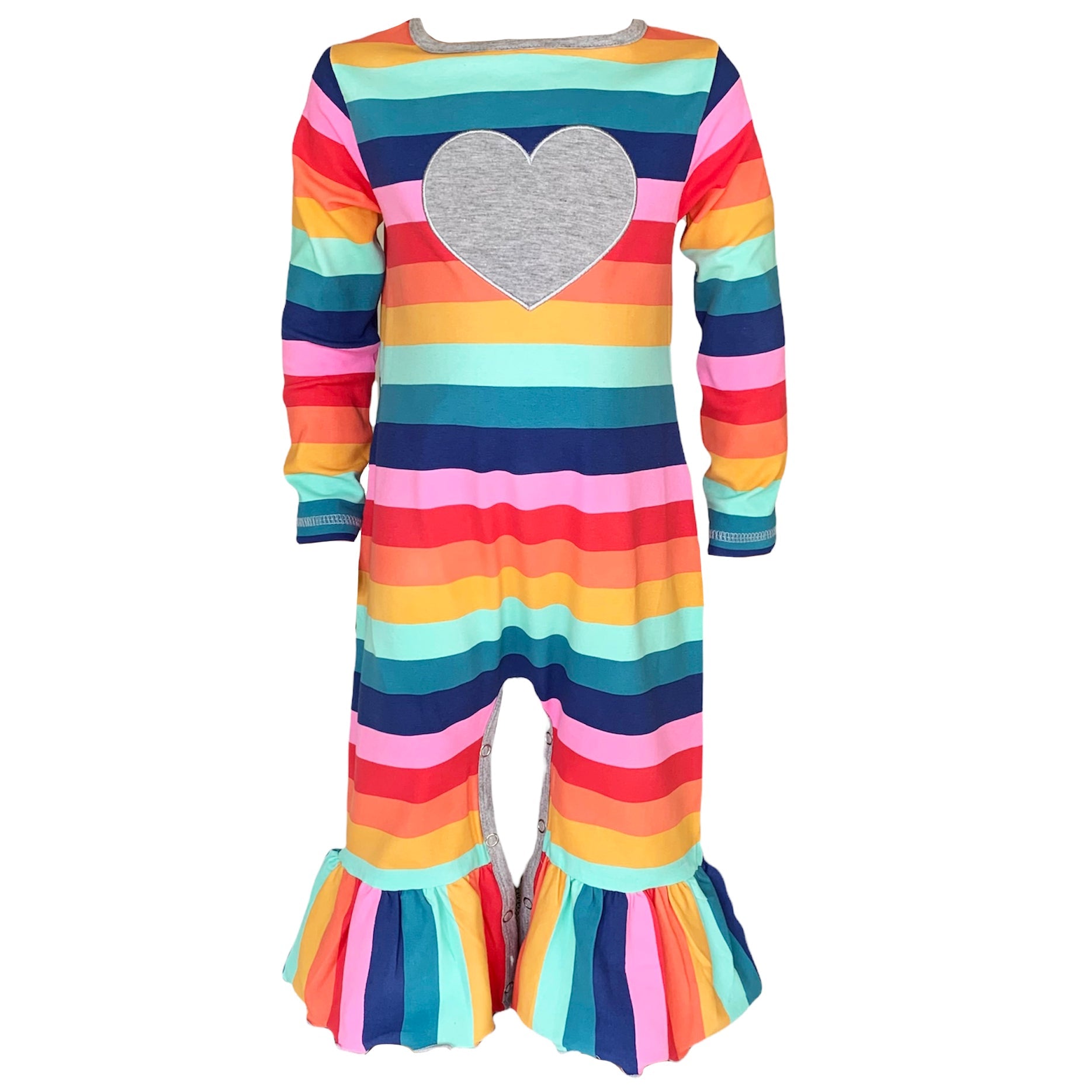 Girls Long Sleeve Rainbow Hearts Baby Toddler Romper One Piece