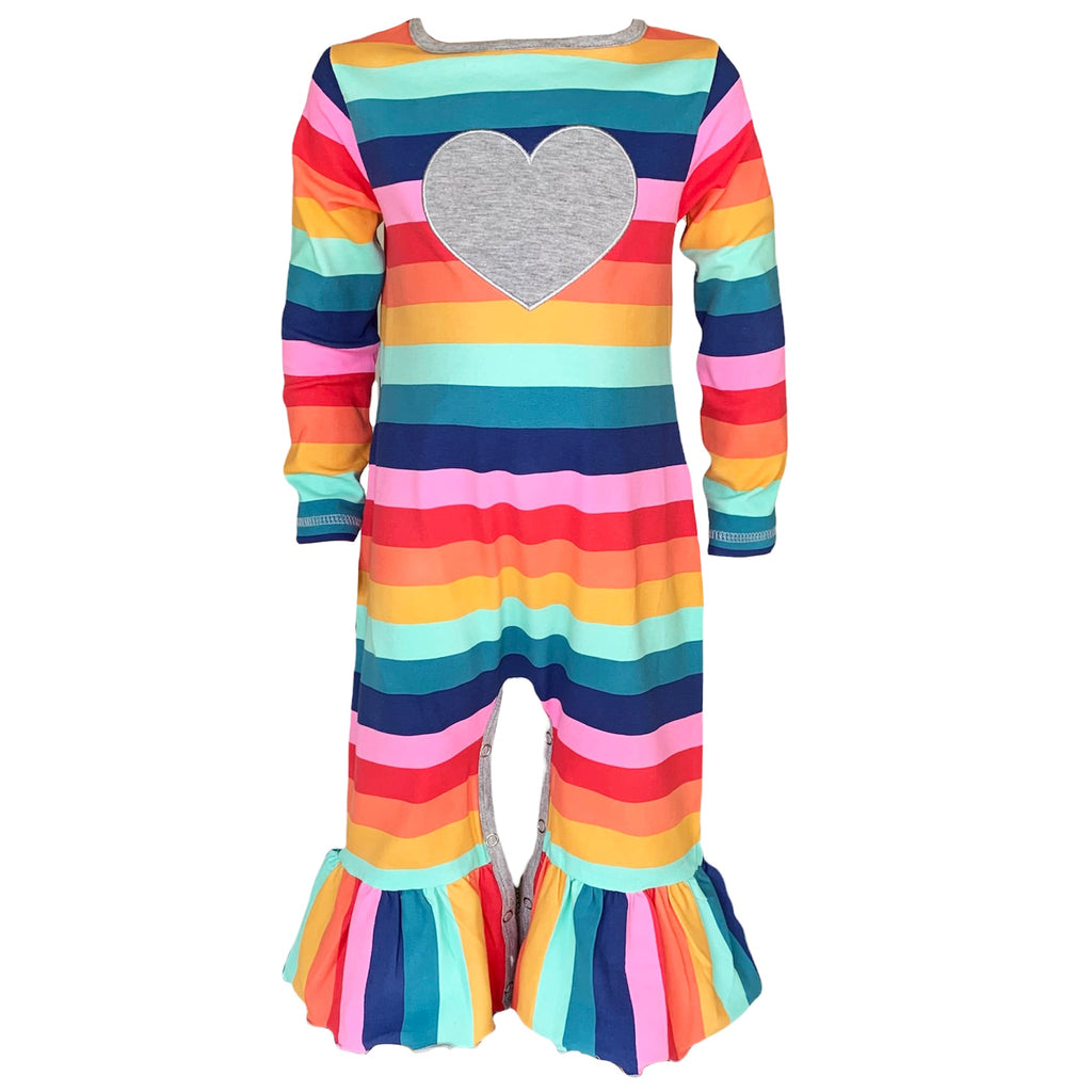 Girls Long Sleeve Rainbow Hearts Baby Toddler Romper One Piece - 99fab 