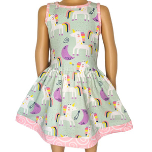 Little & Big Girls Magical Unicorns Rainbows Sleeveless Dress Party Outfit