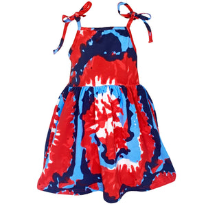 Big Little Girls 4th of July Tie Dye Summer Swing Dress