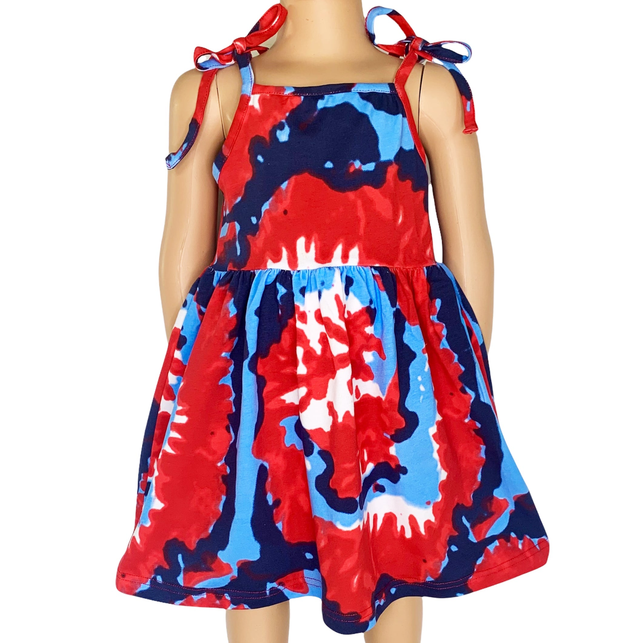 Big Little Girls 4th of July Tie Dye Summer Swing Dress