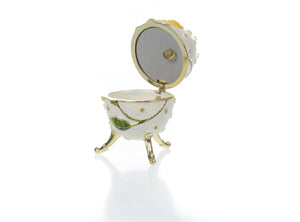 White with Yellow flower Music box Fur Elise by Beethoven Faberge Egg