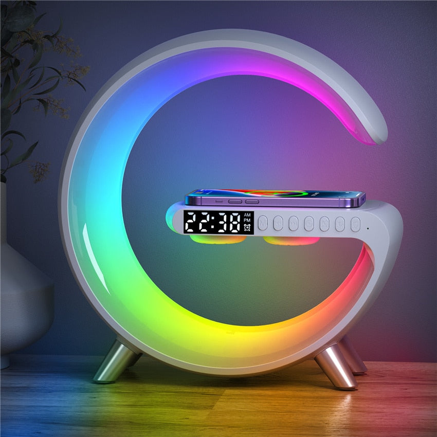 Smart Light Sound Machine Multifunctional Wireless Charger Alarm Clock Bluetooth Speaker APP Control RGB Charging Station