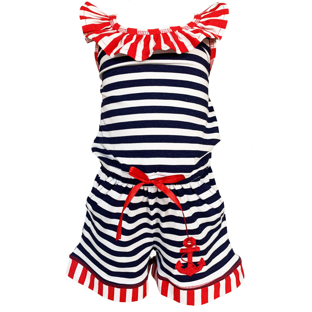 Little Big Girls Anchors Away Nautical Jumpsuit Summer Boutique Clothing - 99fab 