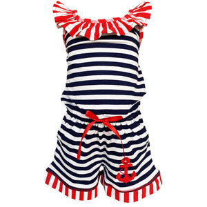 Little Big Girls Anchors Away Nautical Jumpsuit Summer Boutique Clothing