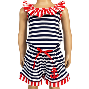 Little Big Girls Anchors Away Nautical Jumpsuit Summer Boutique Clothing