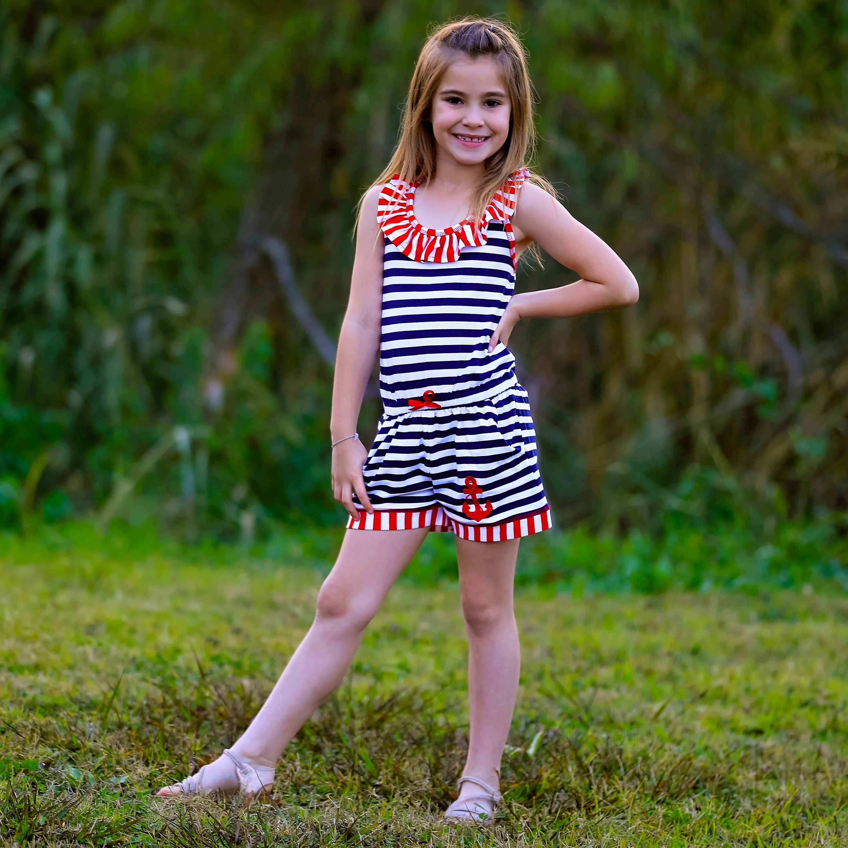 Little Big Girls Anchors Away Nautical Jumpsuit Summer Boutique Clothing