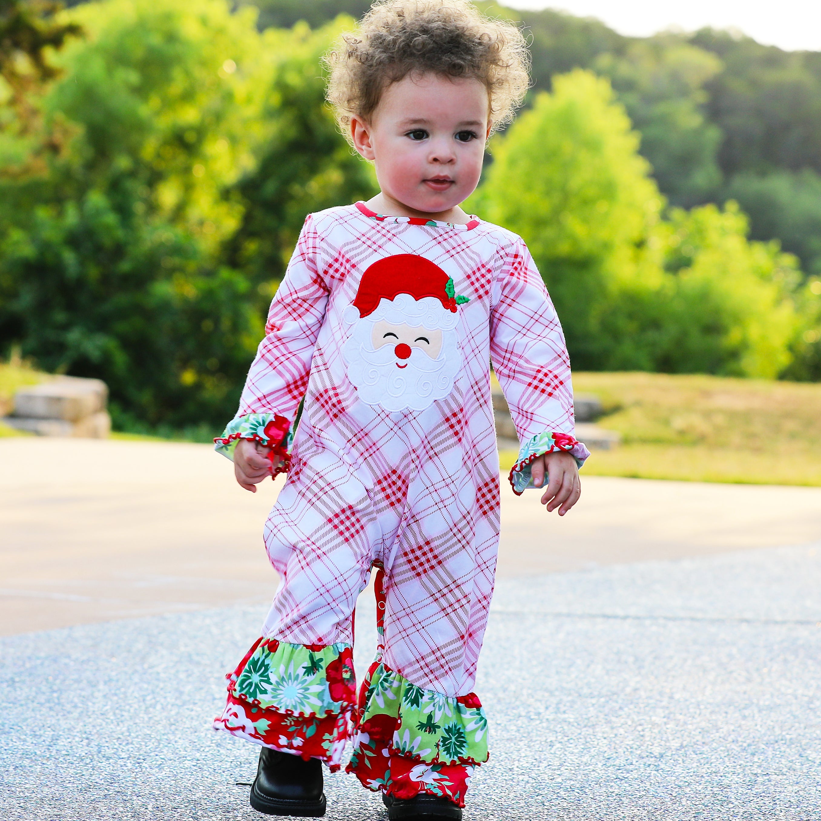 Baby Girls Red & White Santa Romper Outfit One Piece