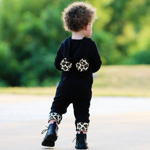 Girls Long Sleeve Leopard Heart Baby Toddler Romper Hoodie One Piece