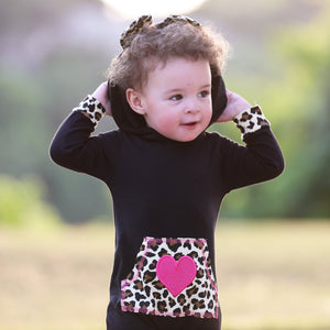 Girls Long Sleeve Leopard Heart Baby Toddler Romper Hoodie One Piece