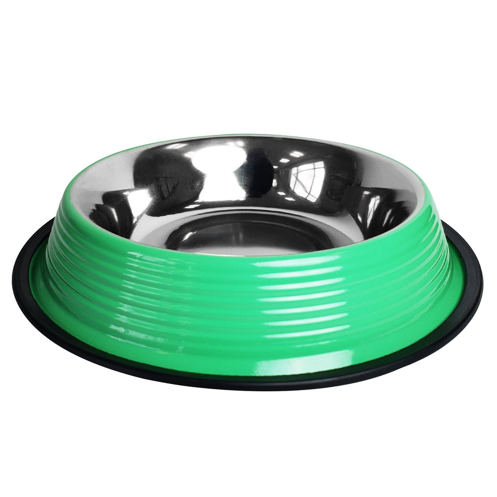 Ribbed No Tip Non Skid Colored Stainless Steel Bowl - Irish Green - 99fab 