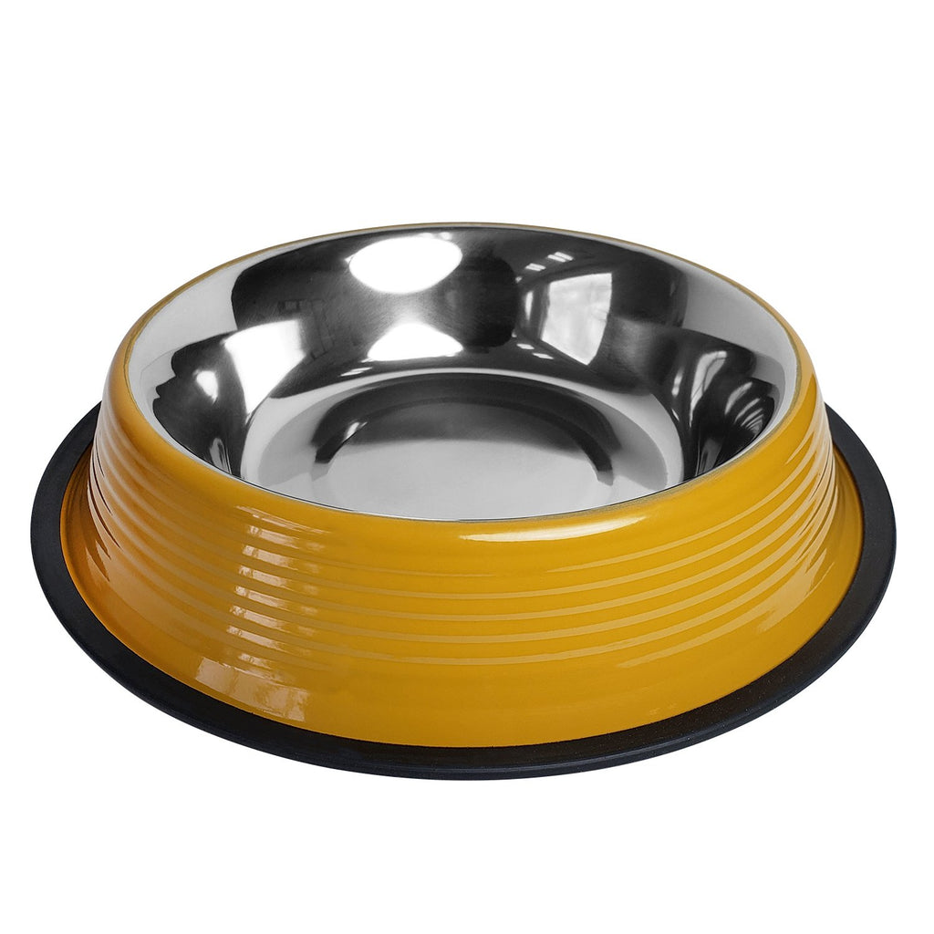 Ribbed No Tip Non Skid Colored Stainless Steel Bowl - Golden Yellow - 99fab 