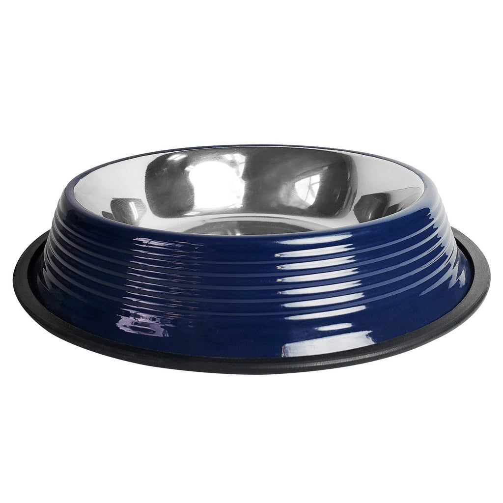 Ribbed No Tip Non Skid Colored Stainless Steel Bowl - Poseidon Blue - 99fab 