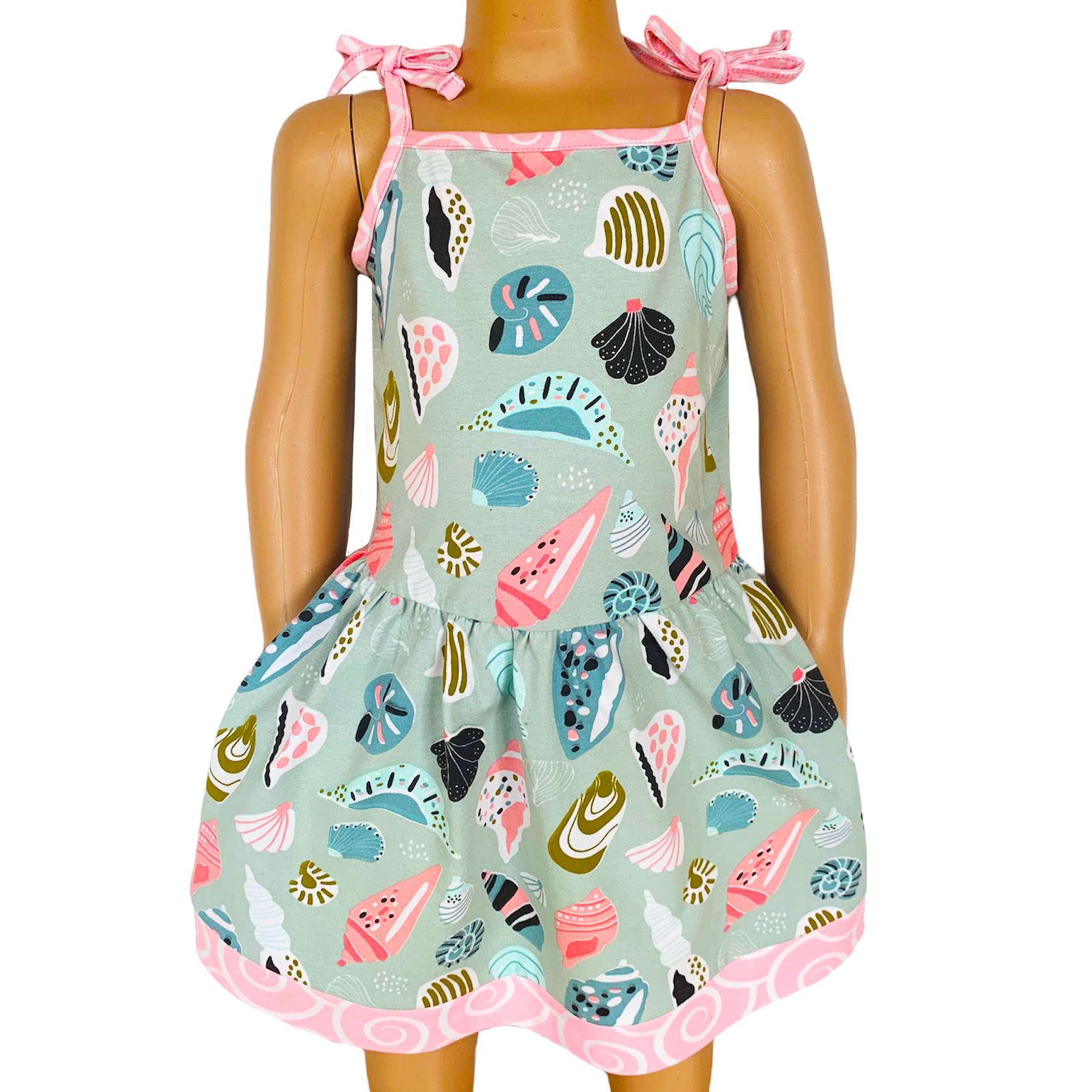 Little & Big Girls Seashells Spaghetti Straps Cotton Knit Summer Beach Dress