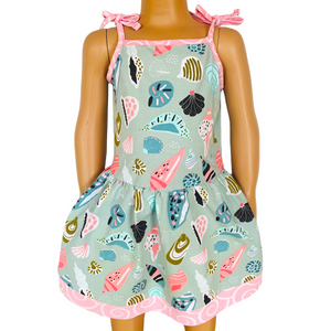 Little & Big Girls Seashells Spaghetti Straps Cotton Knit Summer Beach Dress