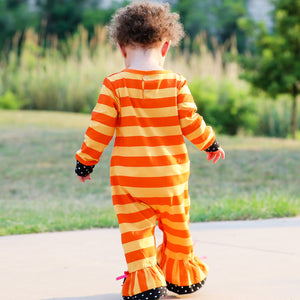 Baby Girls Halloween Sweet Black Cat Orange Cotton Romper