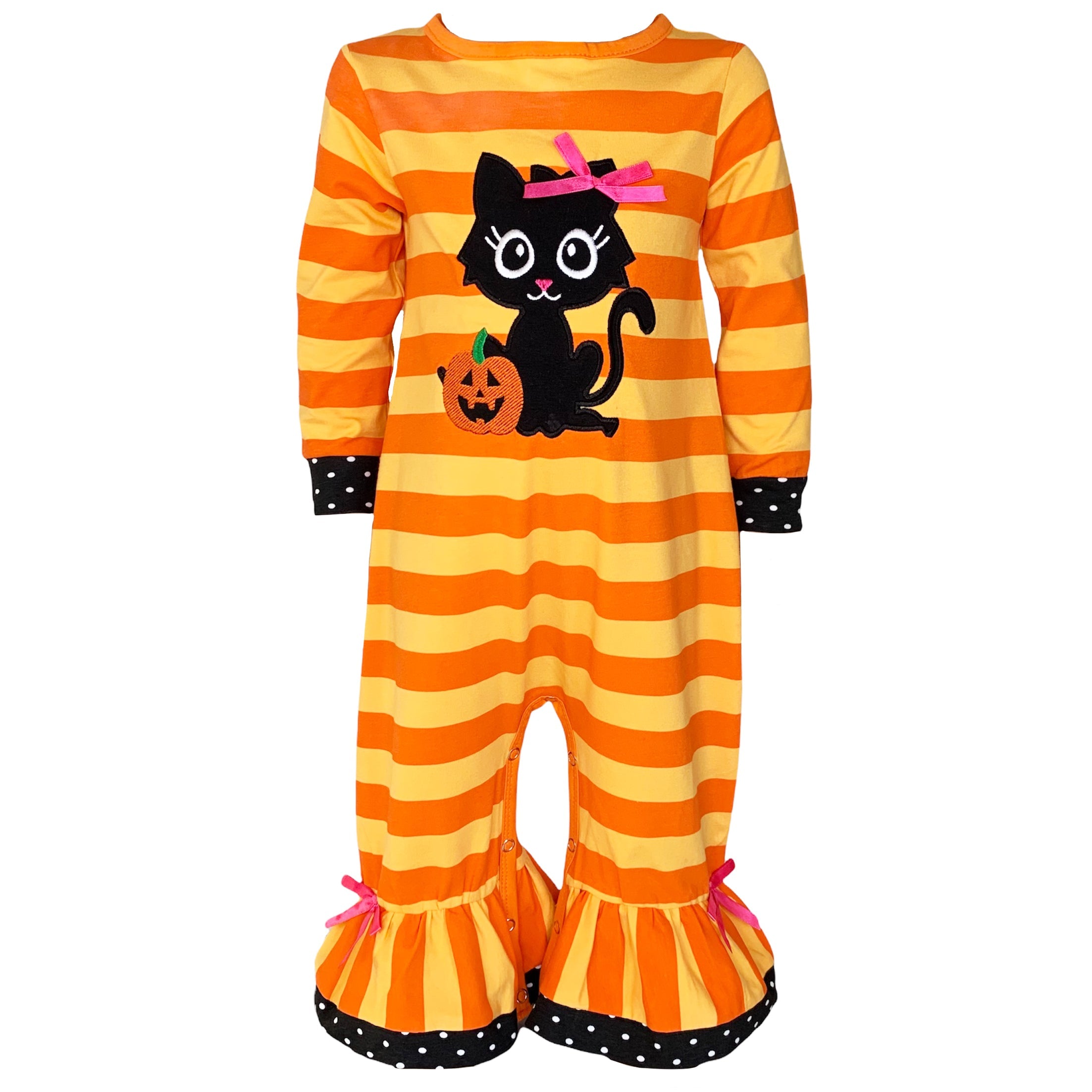 Baby Girls Halloween Sweet Black Cat Orange Cotton Romper