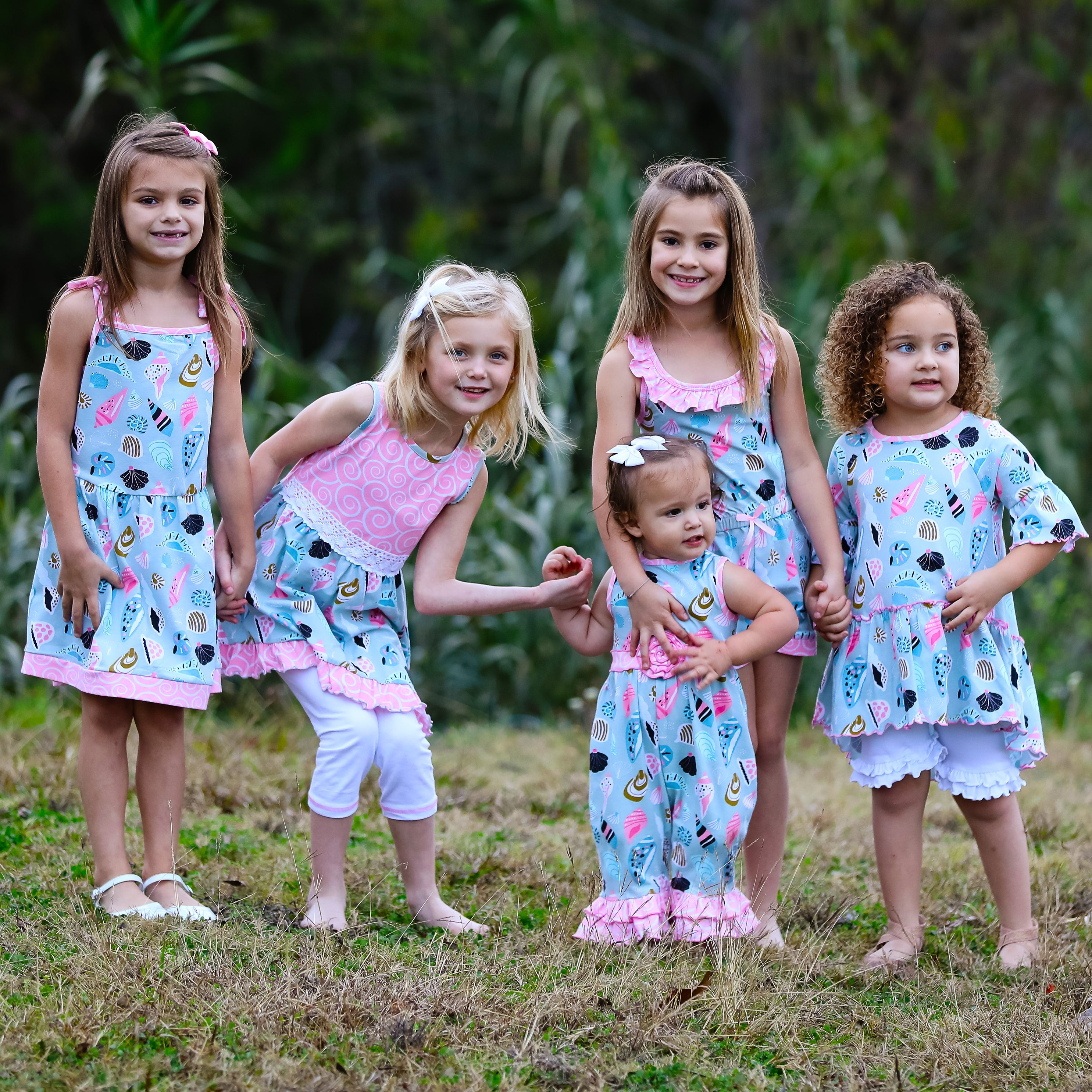 Girls Seashells & Swirls Dress & White Capri Leggings Boutique Set