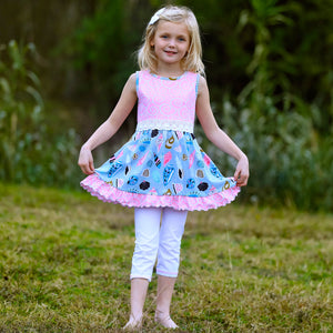 Girls Seashells & Swirls Dress & White Capri Leggings Boutique Set