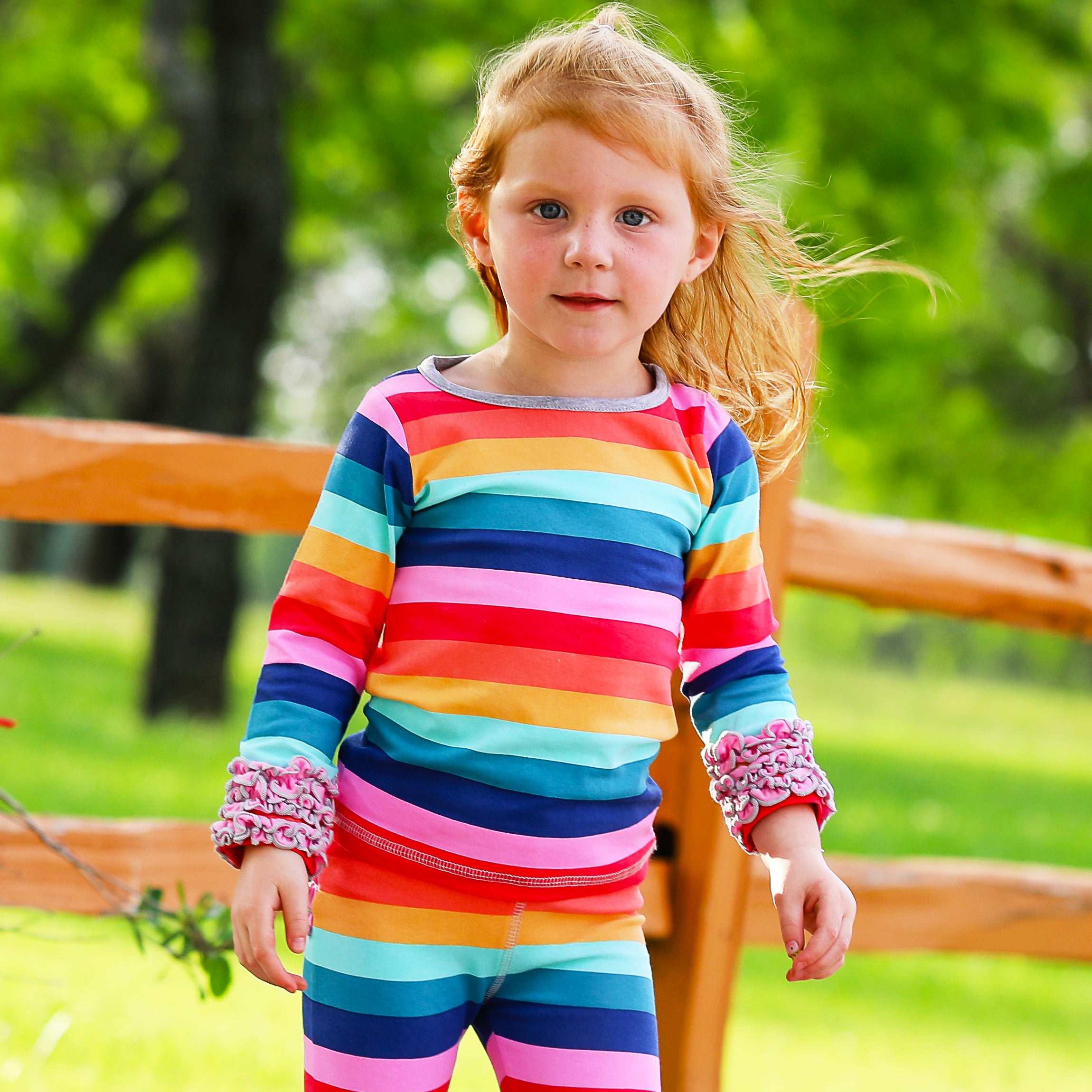 Baby Big Girls Boutique Long Sleeve Rainbow Ruffle Layering T-shirt