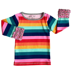 Baby Big Girls Boutique Long Sleeve Rainbow Ruffle Layering T-shirt