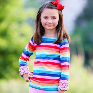 Baby Big Girls Boutique Long Sleeve Rainbow Ruffle Layering T-shirt