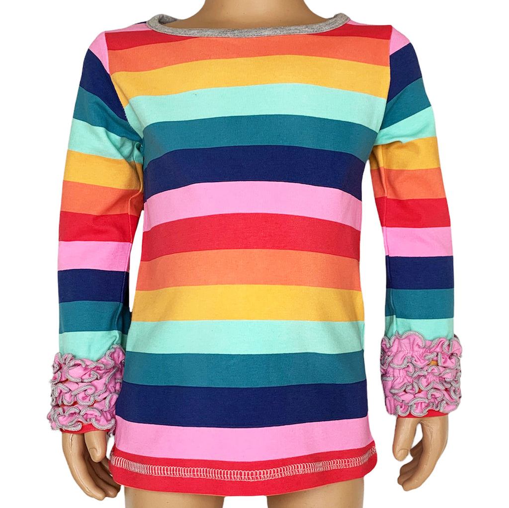 Baby Big Girls Boutique Long Sleeve Rainbow Ruffle Layering T-shirt - 99fab 