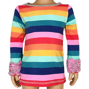 Baby Big Girls Boutique Long Sleeve Rainbow Ruffle Layering T-shirt