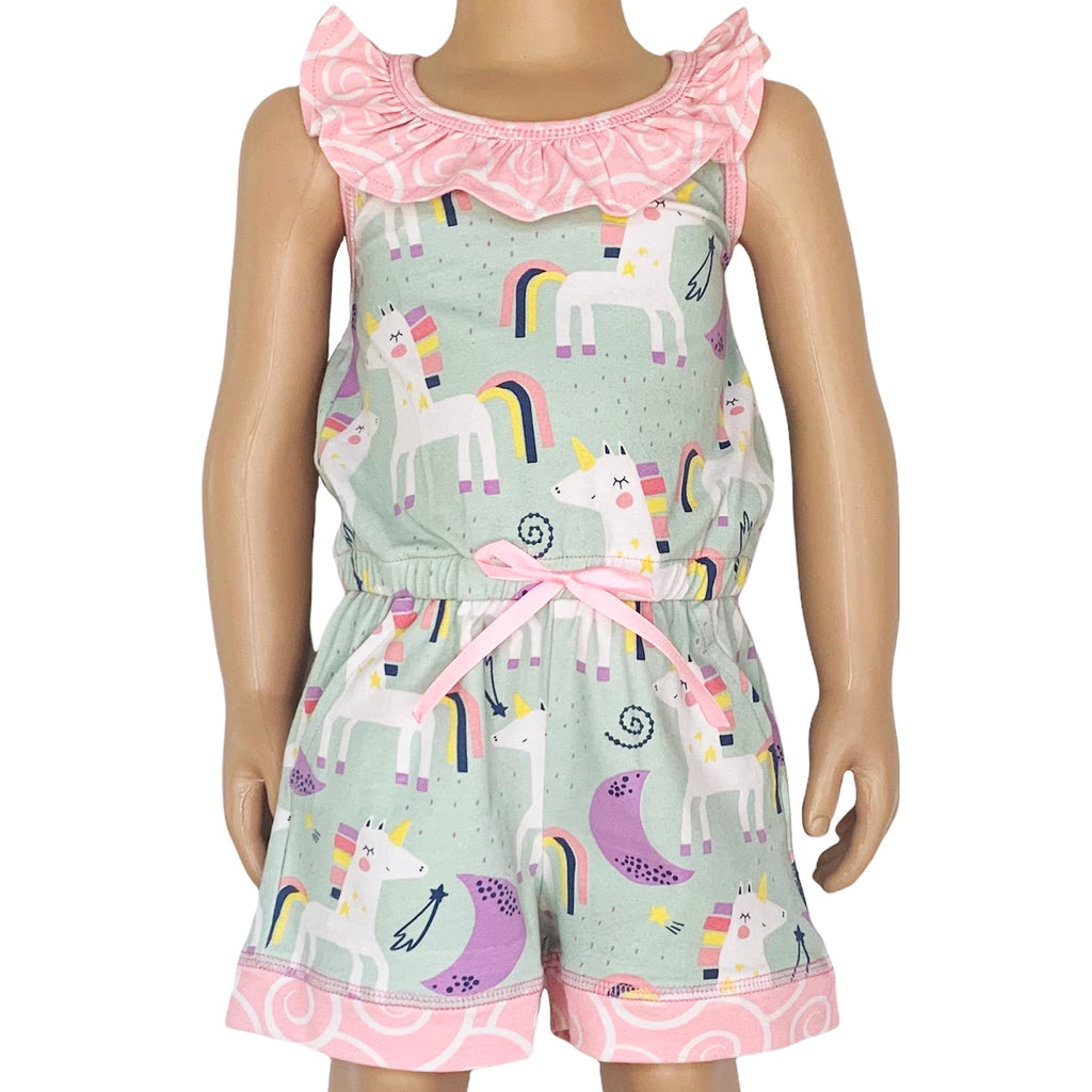 Little & Big Girls Jumpsuit Magical Unicorn Rainbows Spring Romper - 99fab 