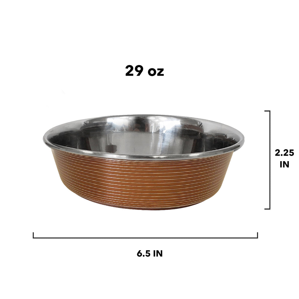 Striped Deluxe Dog Bowl - Stainless Steel - Brown - 29 oz - 99fab 