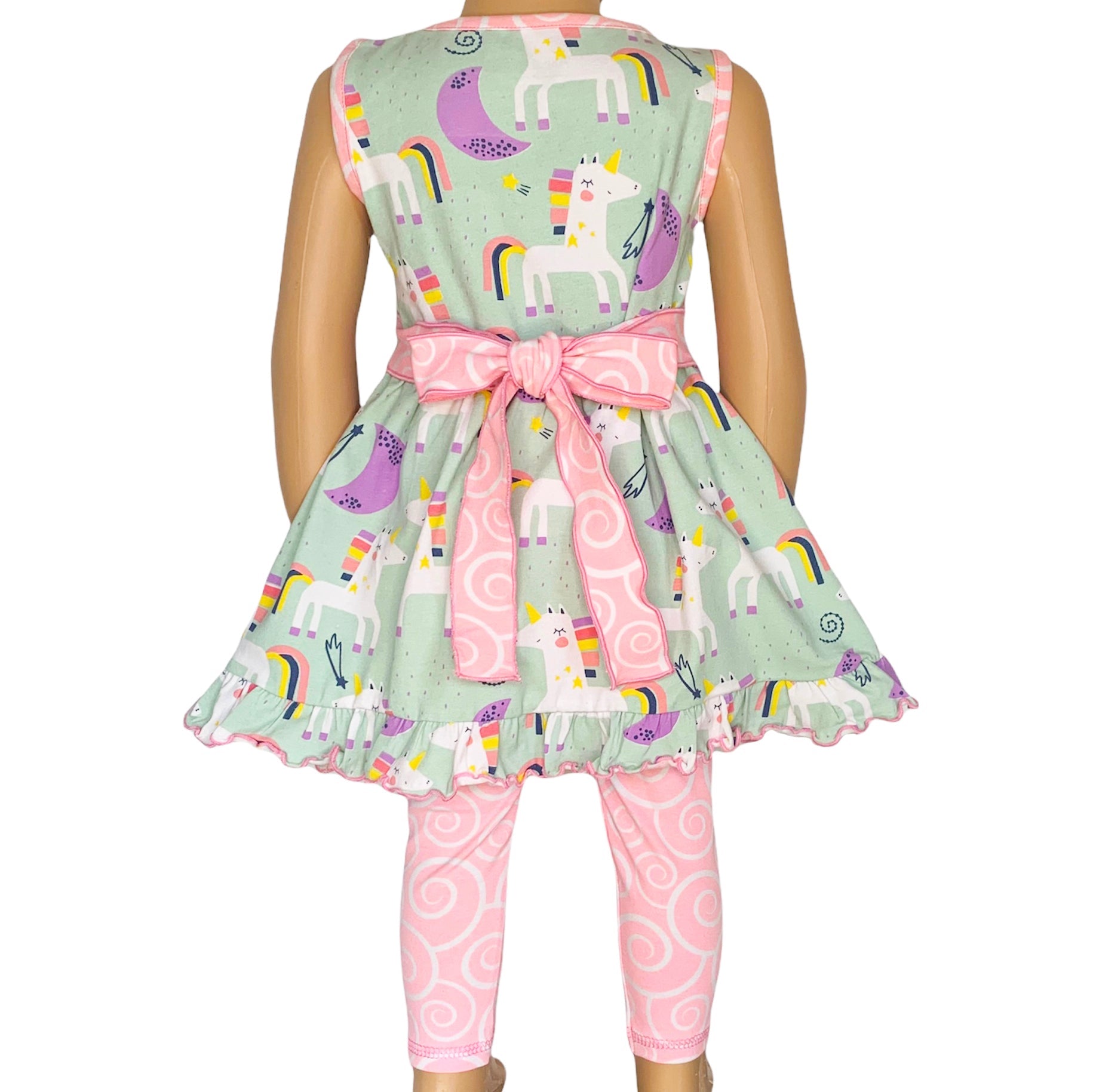 Little & Big Girls Unicorns Rainbow Dress & Pink Swirl Leggings Outfit