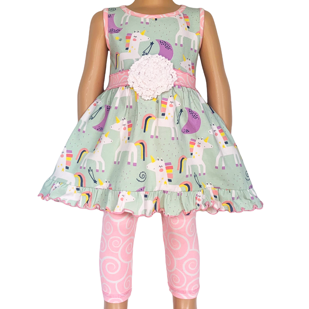 Little & Big Girls Unicorns Rainbow Dress & Pink Swirl Leggings Outfit - 99fab 