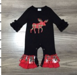 Baby Girls Christmas Plaid Reindeer Holiday Cotton Romper AL Limited