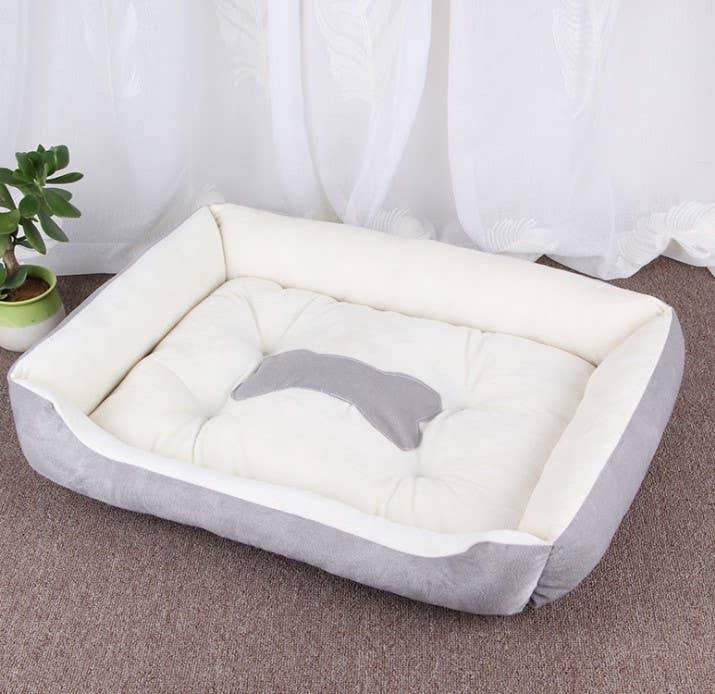 Dog Bed (White and Gray) With Gray Bone Silhouette - 99fab 