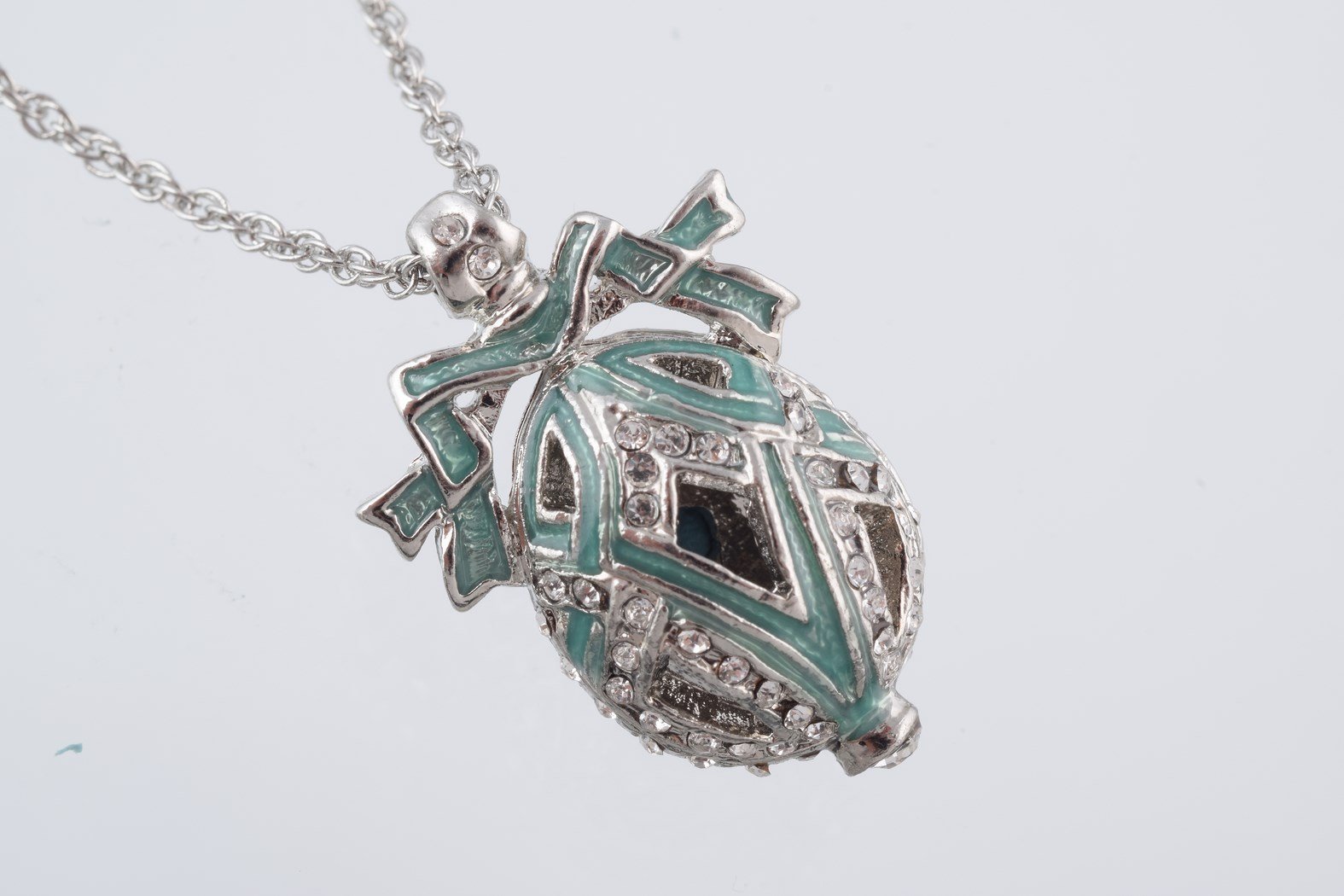 Silver & Light Green Egg Pendant Necklace