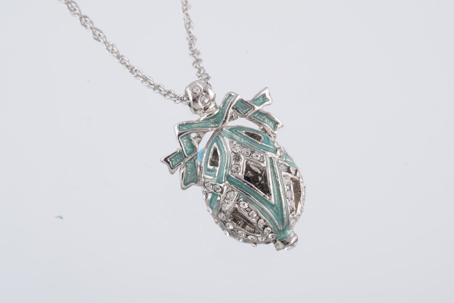 Silver & Light Green Egg Pendant Necklace