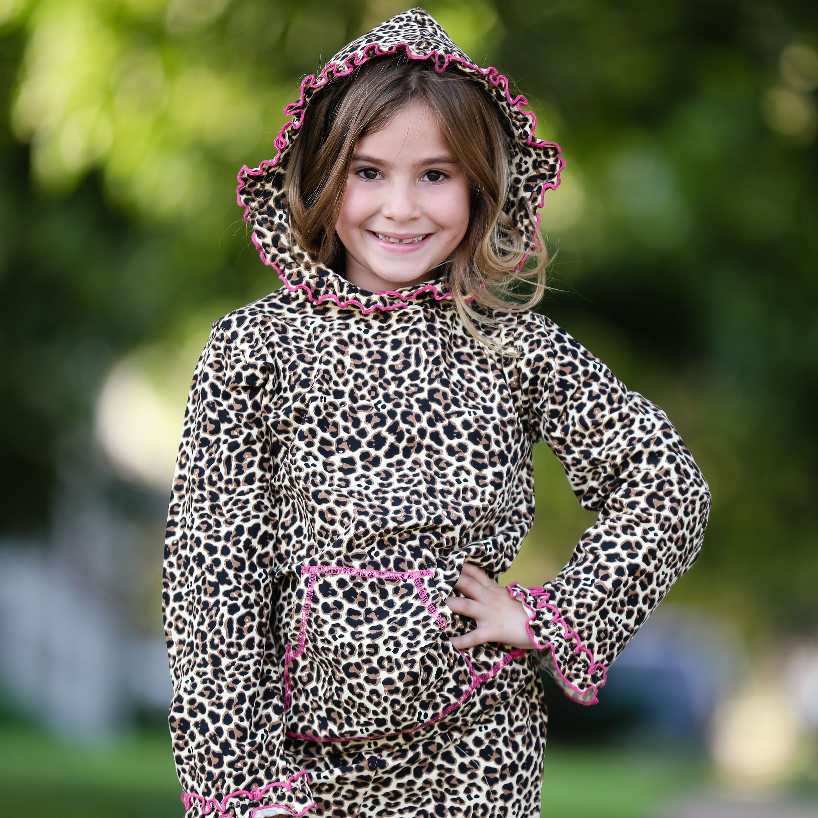 Girls Leopard Ruffle Hoodie 2 Pc Fashion Track Suit