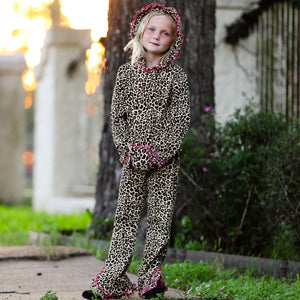 Girls Leopard Ruffle Hoodie 2 Pc Fashion Track Suit