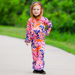 Girls Pink, Orange & Purple Tie Dye Ruffle Hoodie 2 Pc Fashion Track Suit