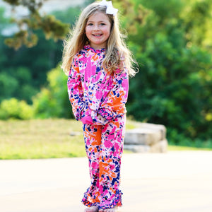 Girls Pink, Orange & Purple Tie Dye Ruffle Hoodie 2 Pc Fashion Track Suit