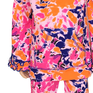 Girls Pink, Orange & Purple Tie Dye Ruffle Hoodie 2 Pc Fashion Track Suit