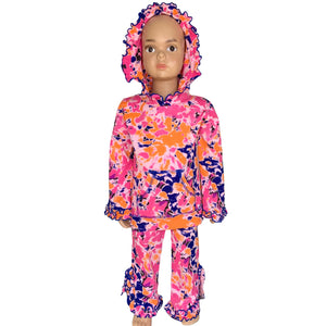 Girls Pink, Orange & Purple Tie Dye Ruffle Hoodie 2 Pc Fashion Track Suit