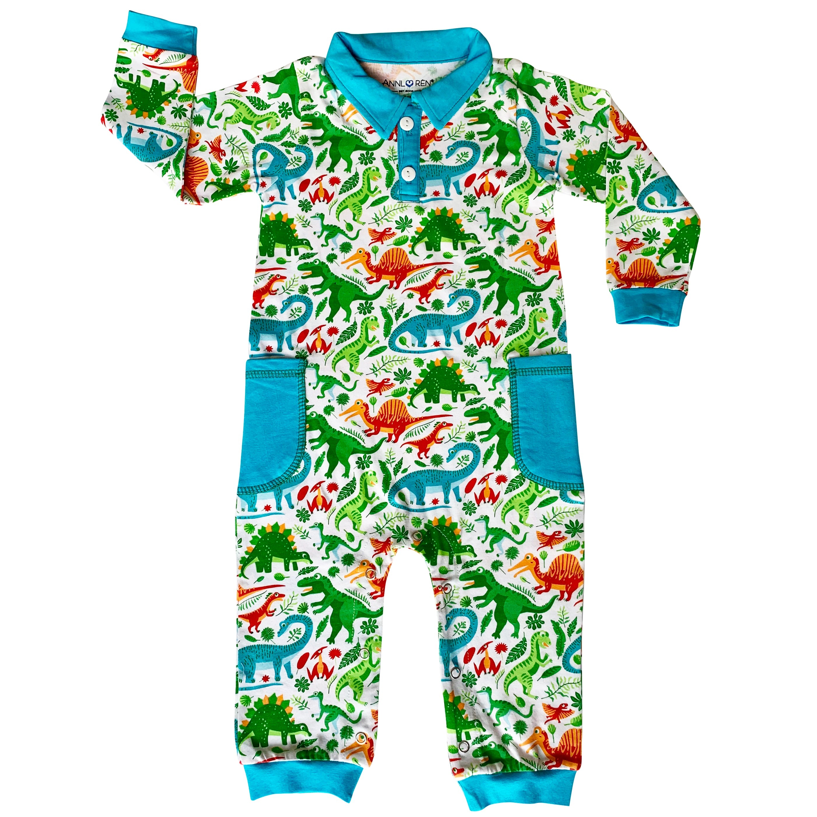 Dinosaur T Rex long sleeve Collar Baby/Toddler Boys Romper Sizes 6M - 24M