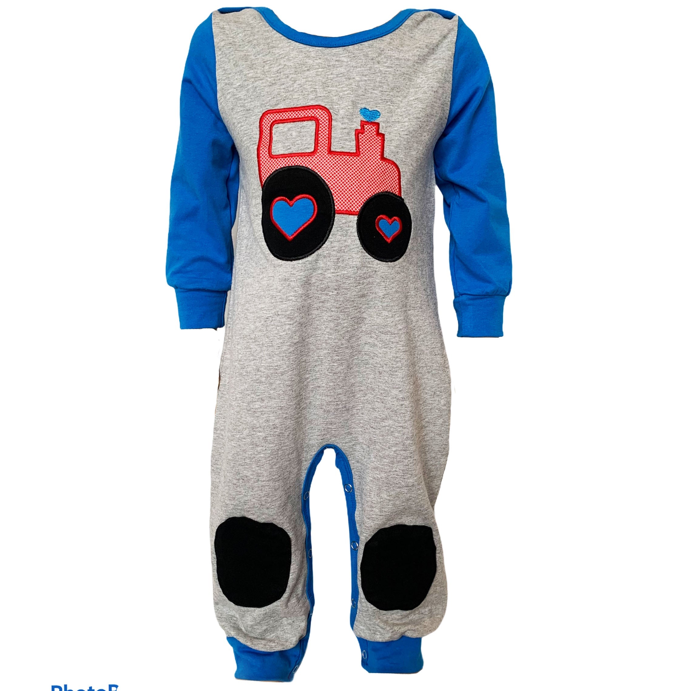 Baby Toddler Boys Long Sleeve Truck Romper Blue and Grey