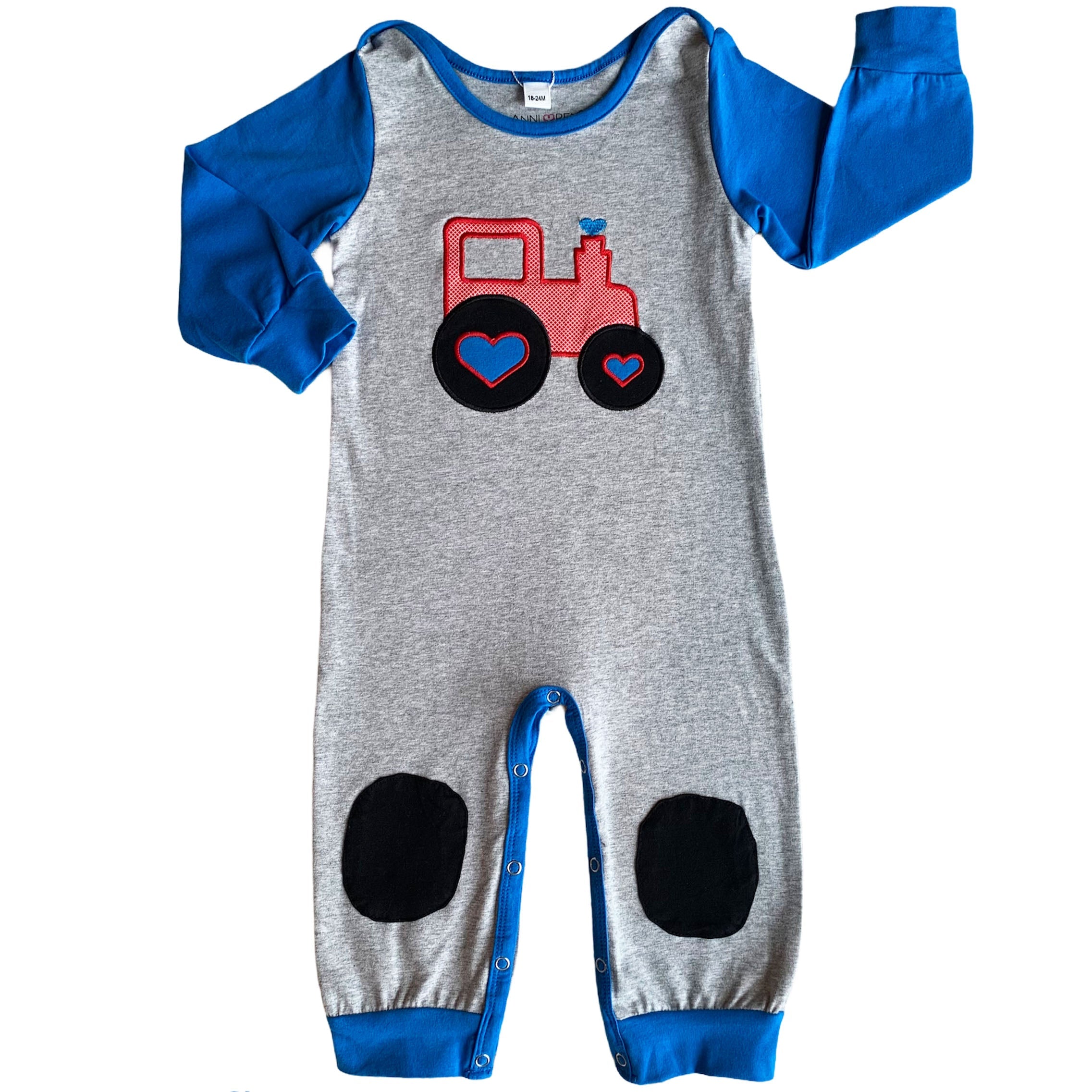 Baby Toddler Boys Long Sleeve Truck Romper Blue and Grey