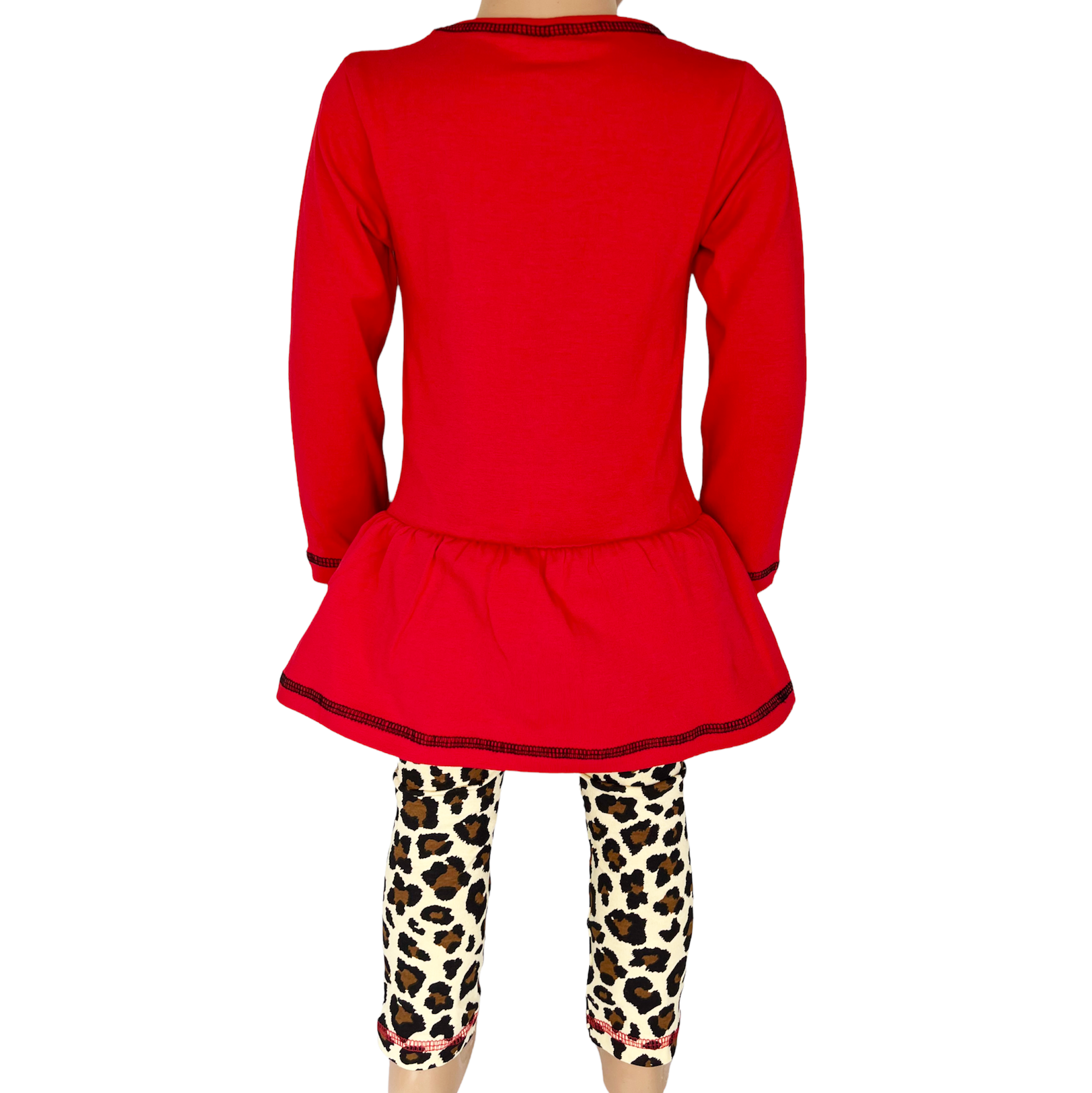 Girls Winter Leopard Heart Holiday Dress Tunic & Leggings Set Outfit