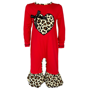 Baby Girls Leopard Valentines Holiday Heart Romper Outfit One Piece