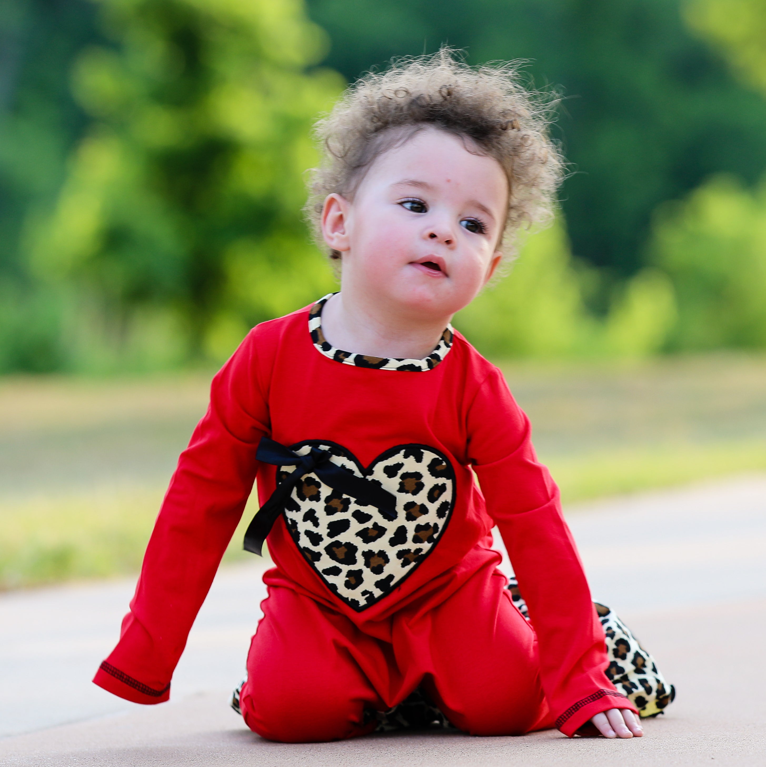 Baby Girls Leopard Valentines Holiday Heart Romper Outfit One Piece