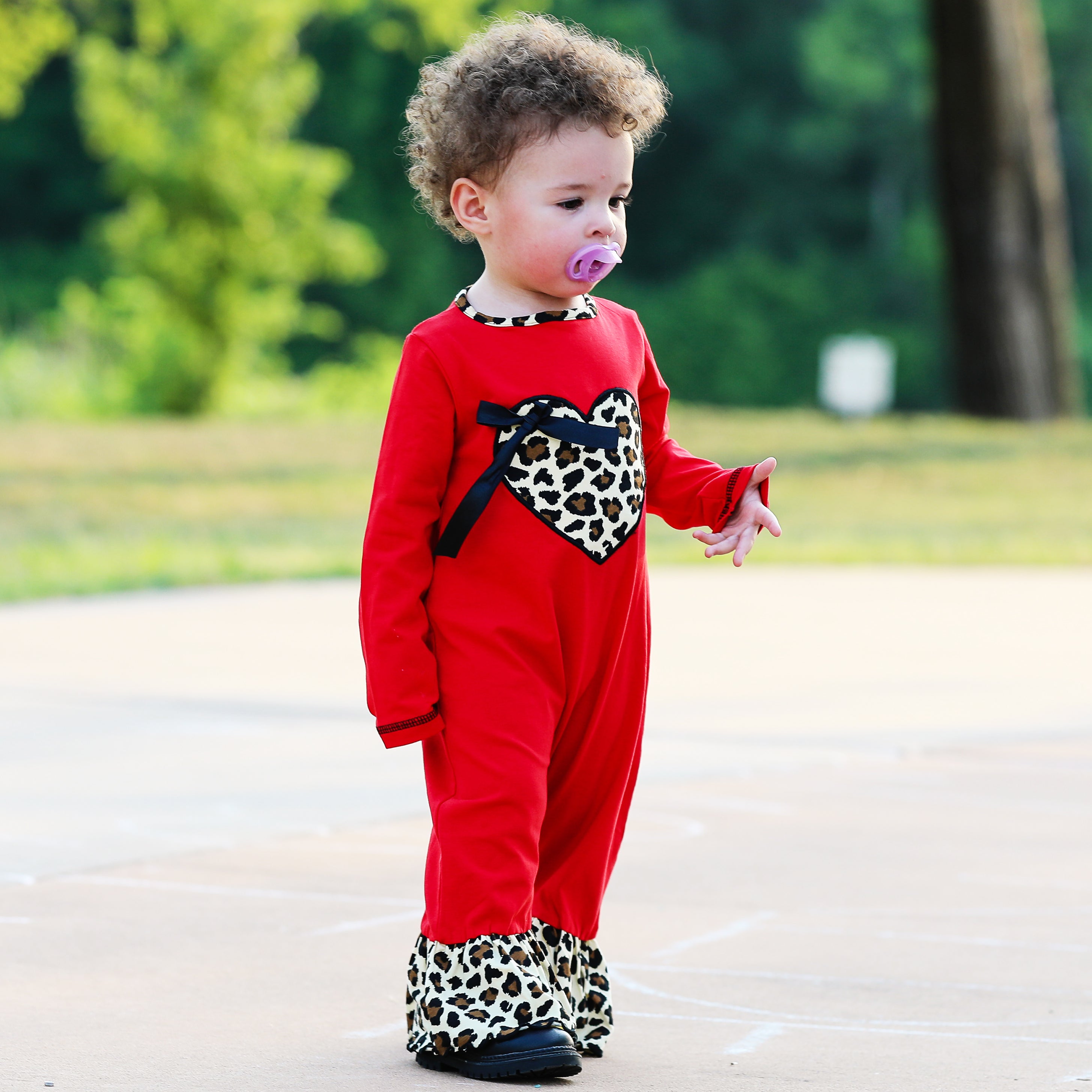 Baby Girls Leopard Valentines Holiday Heart Romper Outfit One Piece